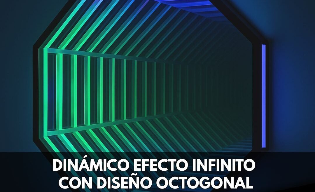 Neón LED RGB dinámico efecto infinito con diseño octagonal.