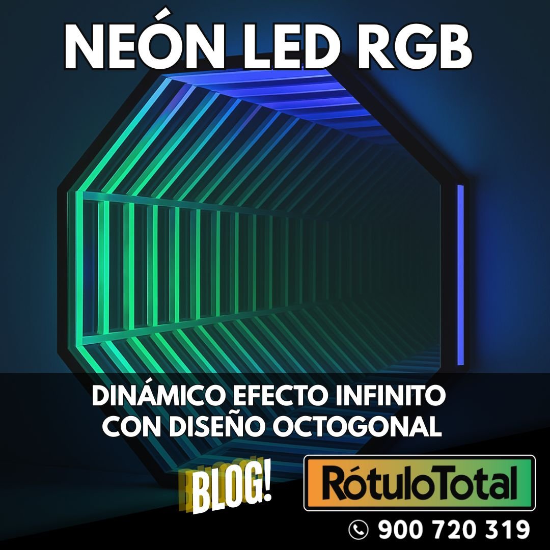 Neón LED RGB dinámico efecto infinito con diseño octagonal.